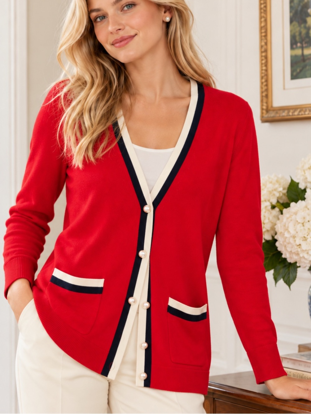 Talbots Super Soft Tipped Cardigan Red Cashmere Blend L 39998